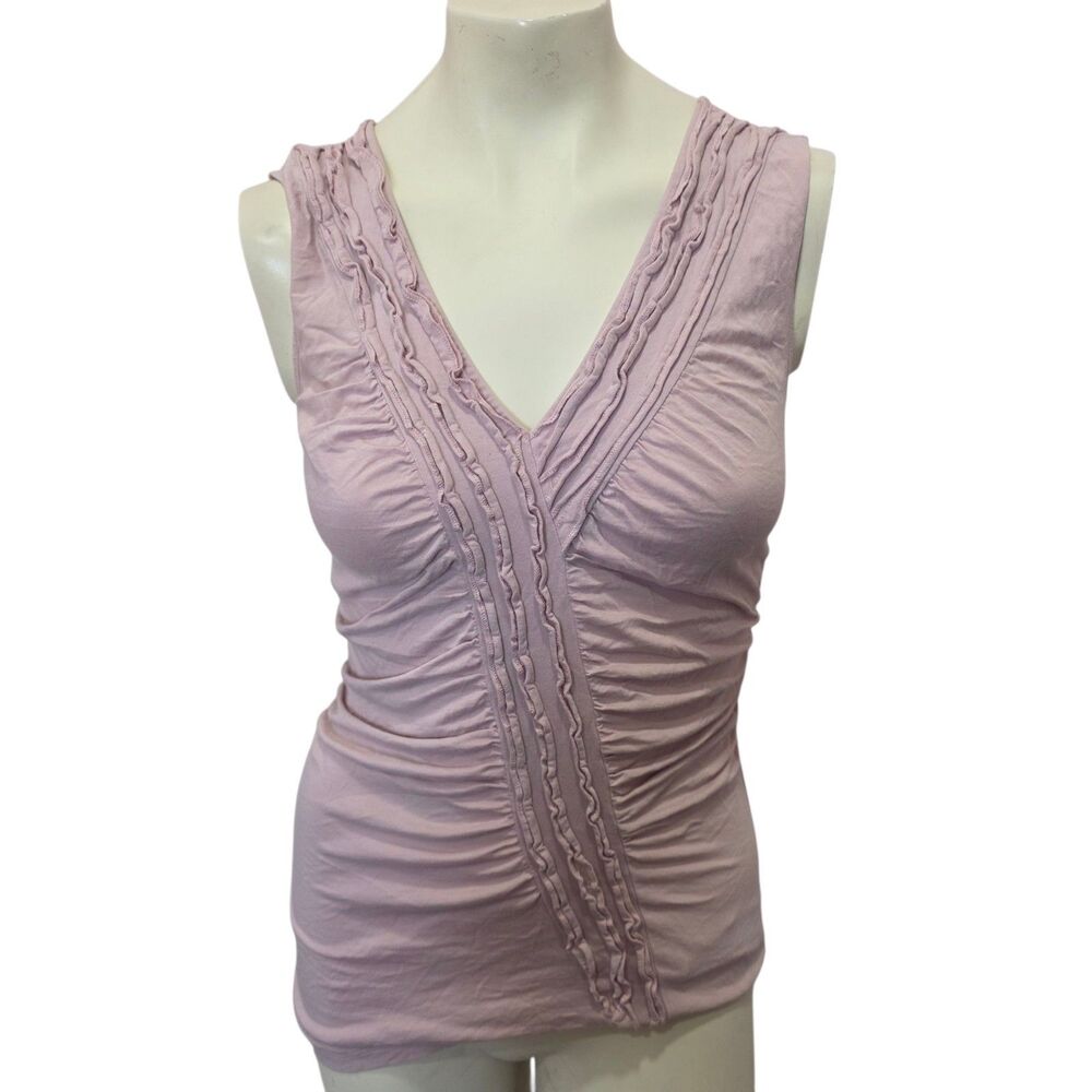 Garnet Hill‎ Pink Ruched Sleeveless V Neck Knit Top Women's Medium Stretch Tank